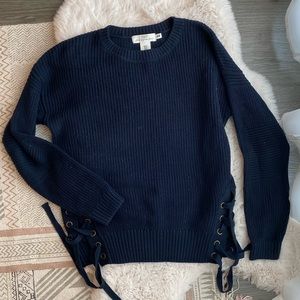 H&M Oversized Lace Up Ribbon Side Navy Sweater